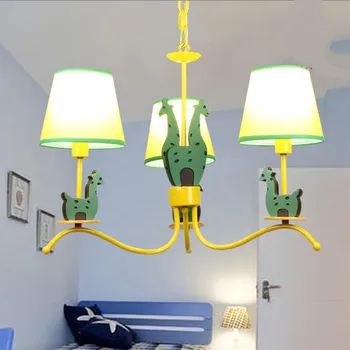 

Children's iron chandelier cartoon boy's bedroom dining room study lamps green cloth 3/5 heads lampshade light ZS503603