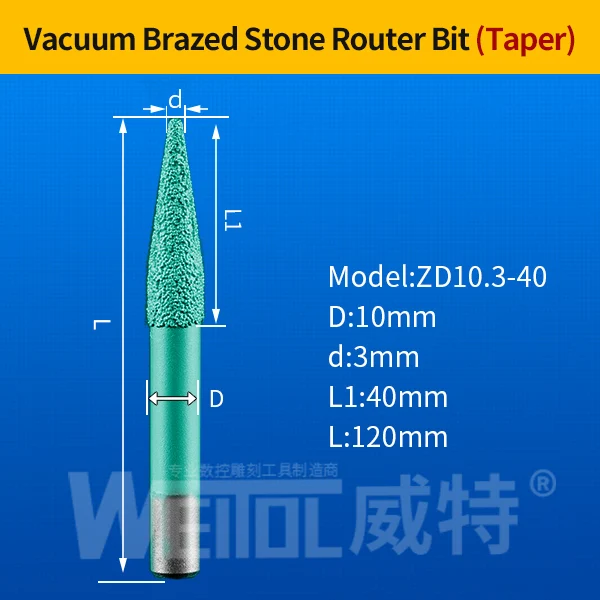 WeiTol 1 шт 6 мм Вакуумные Паяные фрезы для обработки камня ЧПУ мраморные режущие инструменты камень для станка с ЧПУ режущие биты для гранита - Длина режущей кромки: ZD10.3-40