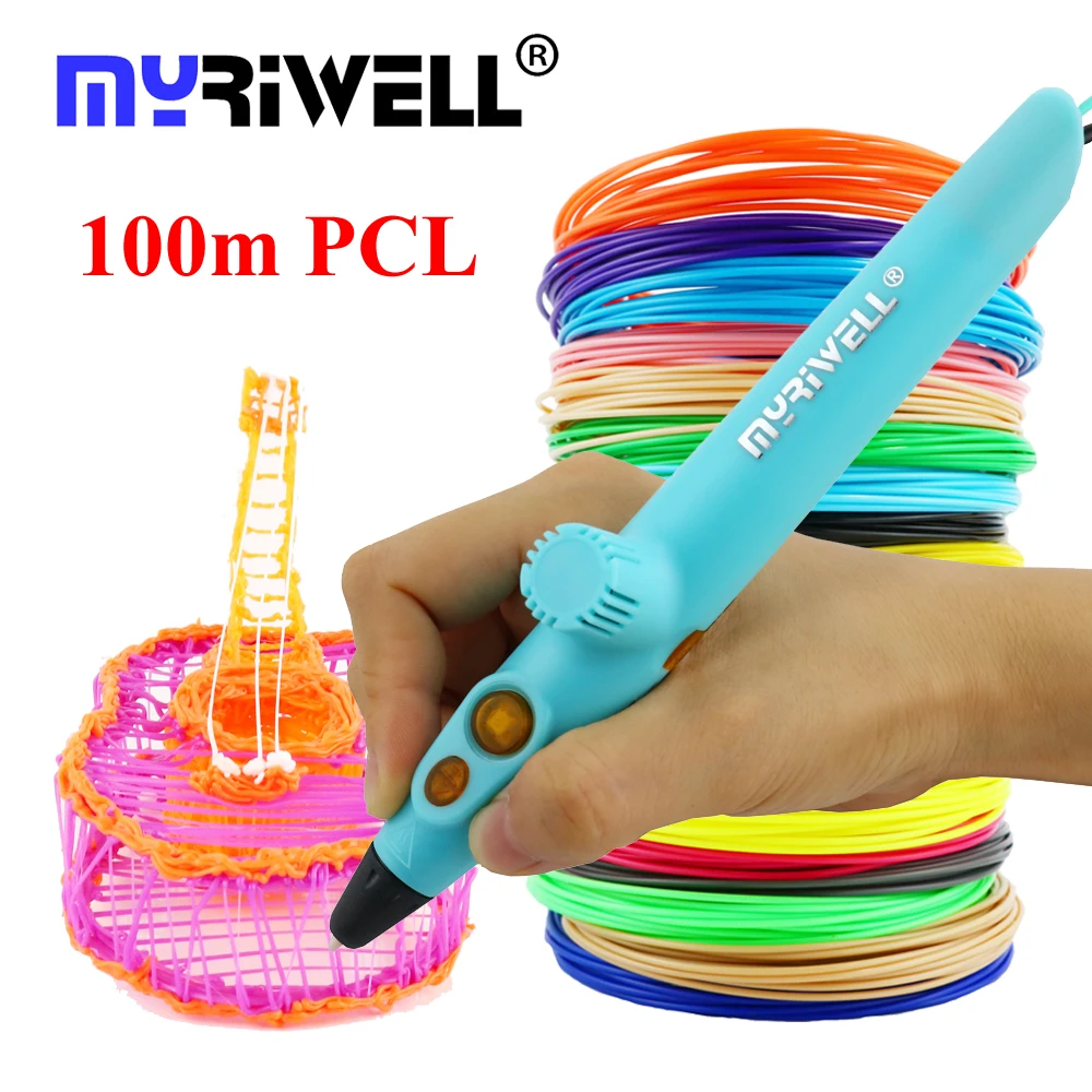 Myriwell 3D печать Ручка 3D Ручка 50 м или 100 м PCL Материал USB низкая температура безопасный для детей Рисование игрушки подарки на день рождения