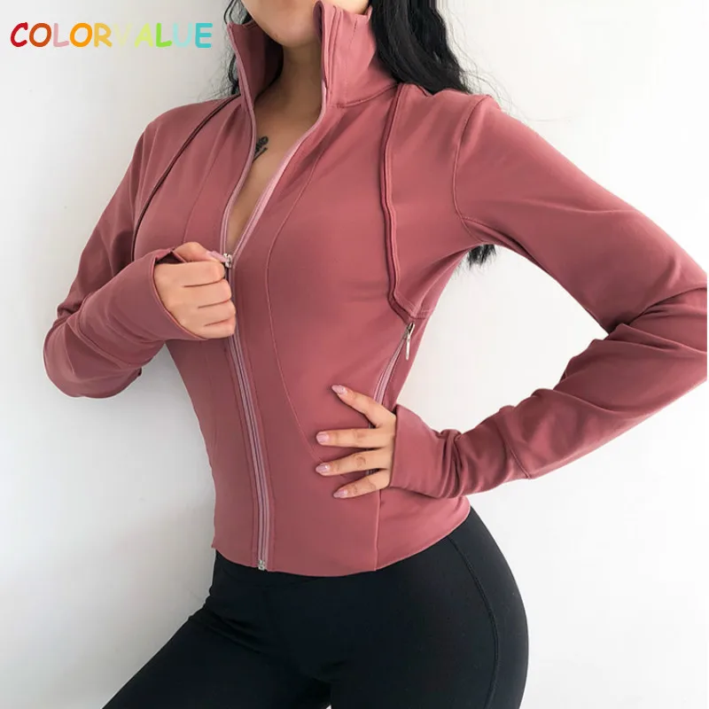 Colorvalue Breathable Full Zipper Workout Yoga Jacket Women Anti sweat