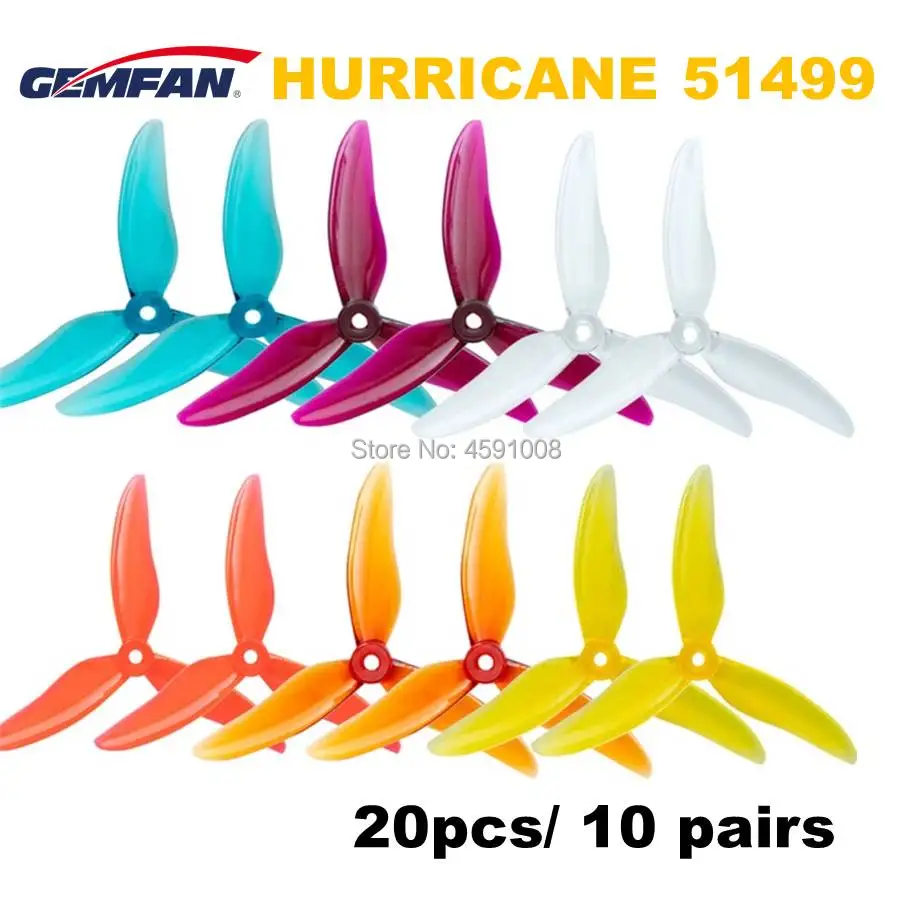 

20pcs/10pairs Gemfan Hurricane 51499 tri-blade Propeller Props for 2306 2207 Motor RC FPV Multirotor 3 Blade CW CCW Propeller