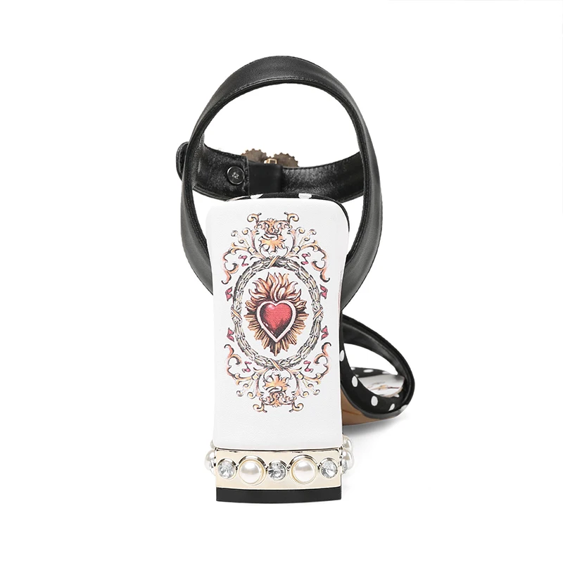Isnom Nueva Zapatos Tacón Sandalias Perla Dulce Negro Corazón Moda Dot Mujeres De Verano Abierta Punta 2019 Polka Alto S7BSrvxqw