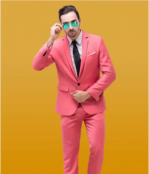 

Fresh Hot Pink Young Men Suits Custom Made Vent Elegant Groom Men Wedding Tuxedos Mariage Homme Ternos (Jacket+Pants+Tie)