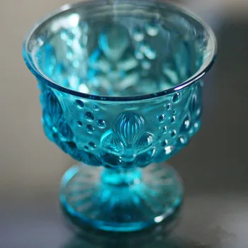 

1Pcs New KEYAMA Colored glass cup Retro relief carved plant Ice cream goblet bowls Dessert Salad bowls Home decorative bowls