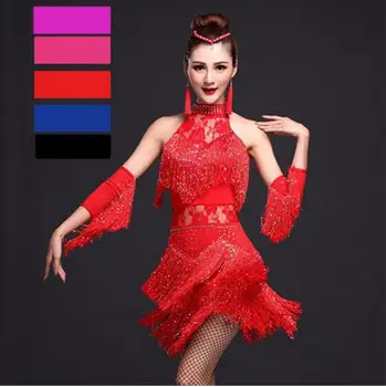 Women Latin Dance Dress Fringe Women Ballroom Dancing Dresses Latin Dance Costume Dance Latin Dresses Tango Dress Samba Skirts latin dance costume sexy senior ice silk short sleeves latin dance dress for women latin dancing dresses 3kinds of colors