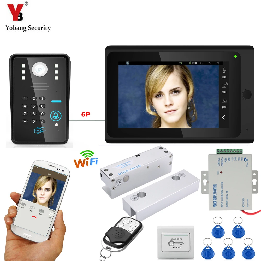 

YobangSecurity 7 Inch Monitor Wifi Wireless Video Door Phone Doorbell Video Intercom System RFID Password+door Lock+Power Supply