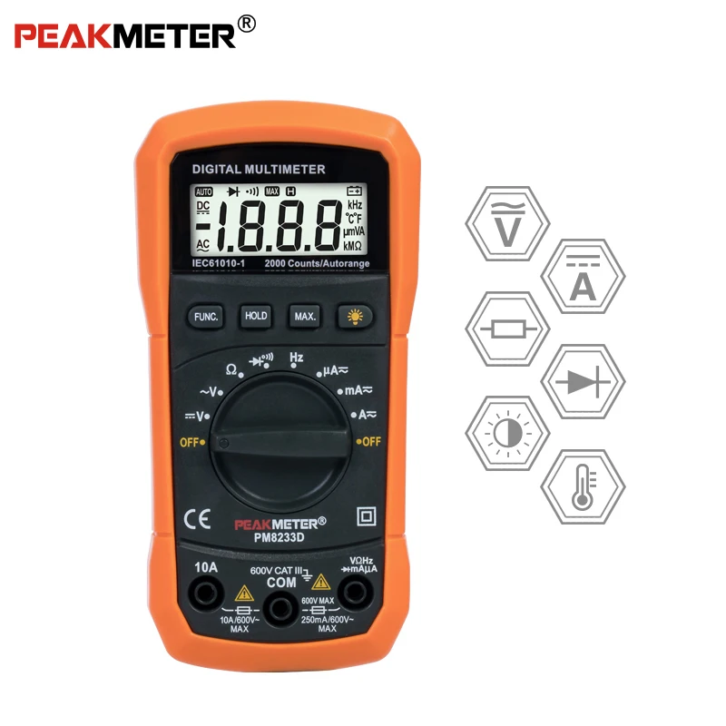 PM8233D AC/DC метр амперметр вольтметр конденсатор Омметр тестер ЖК подсветка