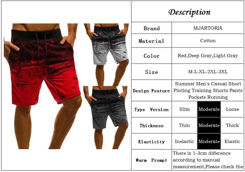 MJARTORIA, летние мужские повседневные короткие тренировочные шорты, штаны с карманами для бега, бега, фитнеса, градиента, пляжные короткие штаны