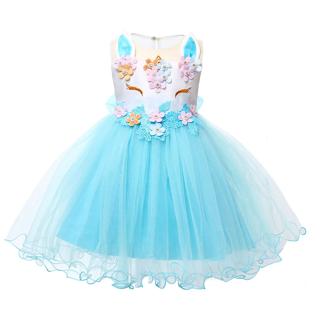 Платье для крещения с единорогом для маленьких девочек Кружевное платье-пачка принцессы для маленьких девочек возрастом от 0 до 24 месяцев, платье для первого дня рождения праздничное платье на день рождения, Vestido