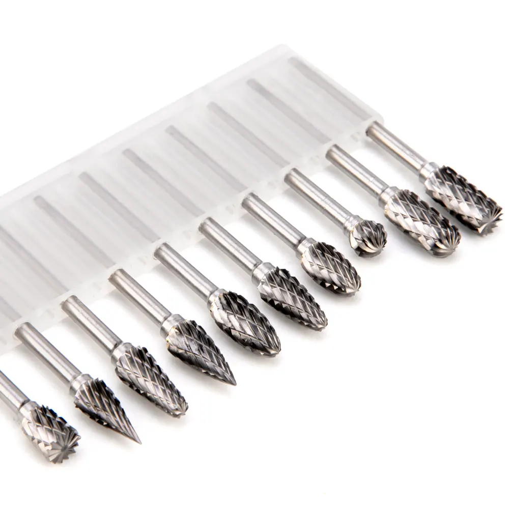 

10pc 1/8" Shank Tungsten Carbide Milling Cutter Rotary Tool Burr Double Diamond Cut Rotary Dremel Tools Electric Grinding