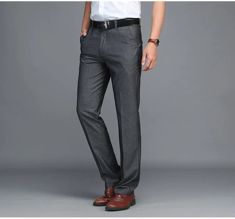 Мужские костюмные брюки высокого качества Мужские модельные брюки летние брендовые тонкие брюки бизнес человек полиэстер повседневные брюки плюс размер