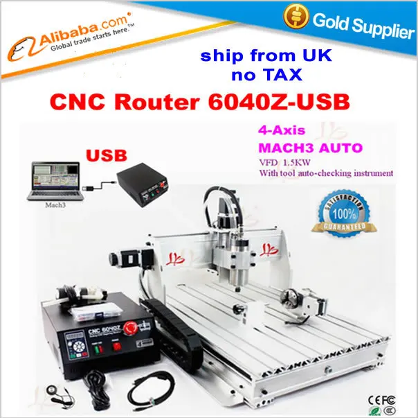 

Free shipping from UK,No Tax! stone mill home 4 AXIS CNC router 6040, with 1.5KW spindle USB port, cnc 3d printer for wood metal