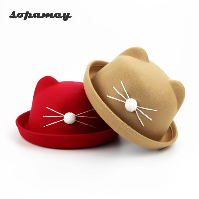 

2017 New Little Girls Fedora Hat Dome Cap Children Dress Hats Kids Caps Felt Hats Girl and Boy Wool Felting Bowler wholesale