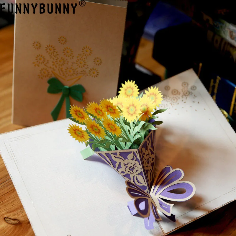 FUNNYBUNNY 3D всплывающие солнечные цветы открытки поздравительные с юбилеем|Открытки