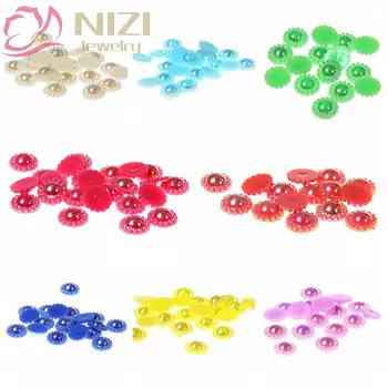 

12mm 1000pcs Half Round Pearls Many AB Color Fake Sunflower Imitation Glue On Resin Beads Appliques For Wedding Dress Decoration