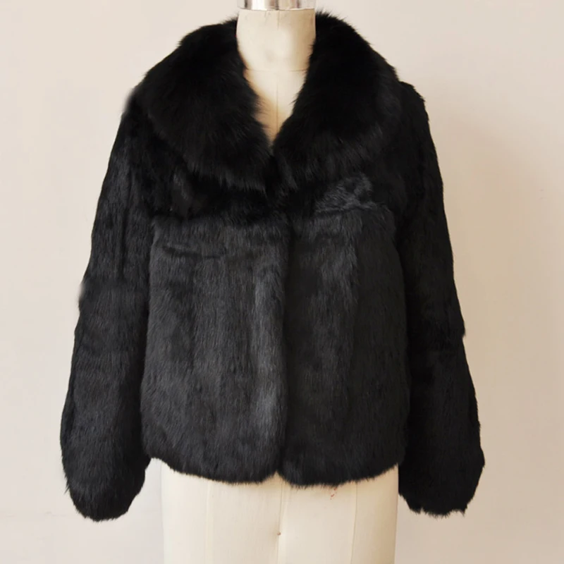 2017 New Fashion Whole Skin Rabbit Fur Jacket with Luxury Real Fox Fur Coat Customize Plus Size Low Discount Factory Fur KSR31