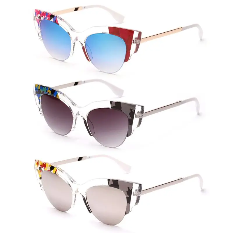 Cat Eye Sunglasses Colorful Metal Frame Reflective Fashion Trendy Women Men Party Driving Outdoor Beach Eyewear Decoration UV400