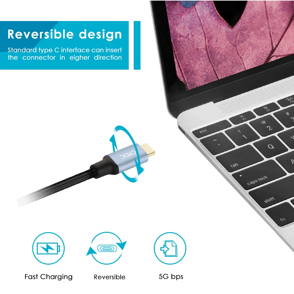 CRDC 3A usb type C кабель нейлон USB C кабель передачи данных для быстрой зарядки для Xiaomi Mi5 samsung Galaxy S8 Nexus 5X6 P OnePlus 2 USB-C кабель