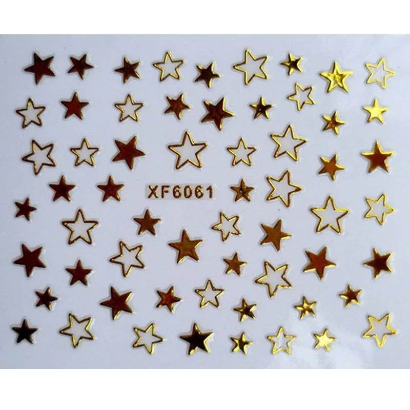 Переводные наклейки для ногтей с водой, красивые 3D золотые звезды, дизайнерские маникюрные инструменты для девушек и женщин, наклейки для ногтей XF6061 - Цвет: XF6061