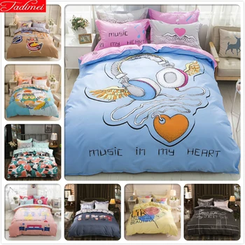 

Creative Music Headset Heart Pattern Duvet Cover Boy Girl Lover Sweet Gift 1.5m 1.8m 2m Bed Linen Flat Sheet Bedclothes Bedlinen