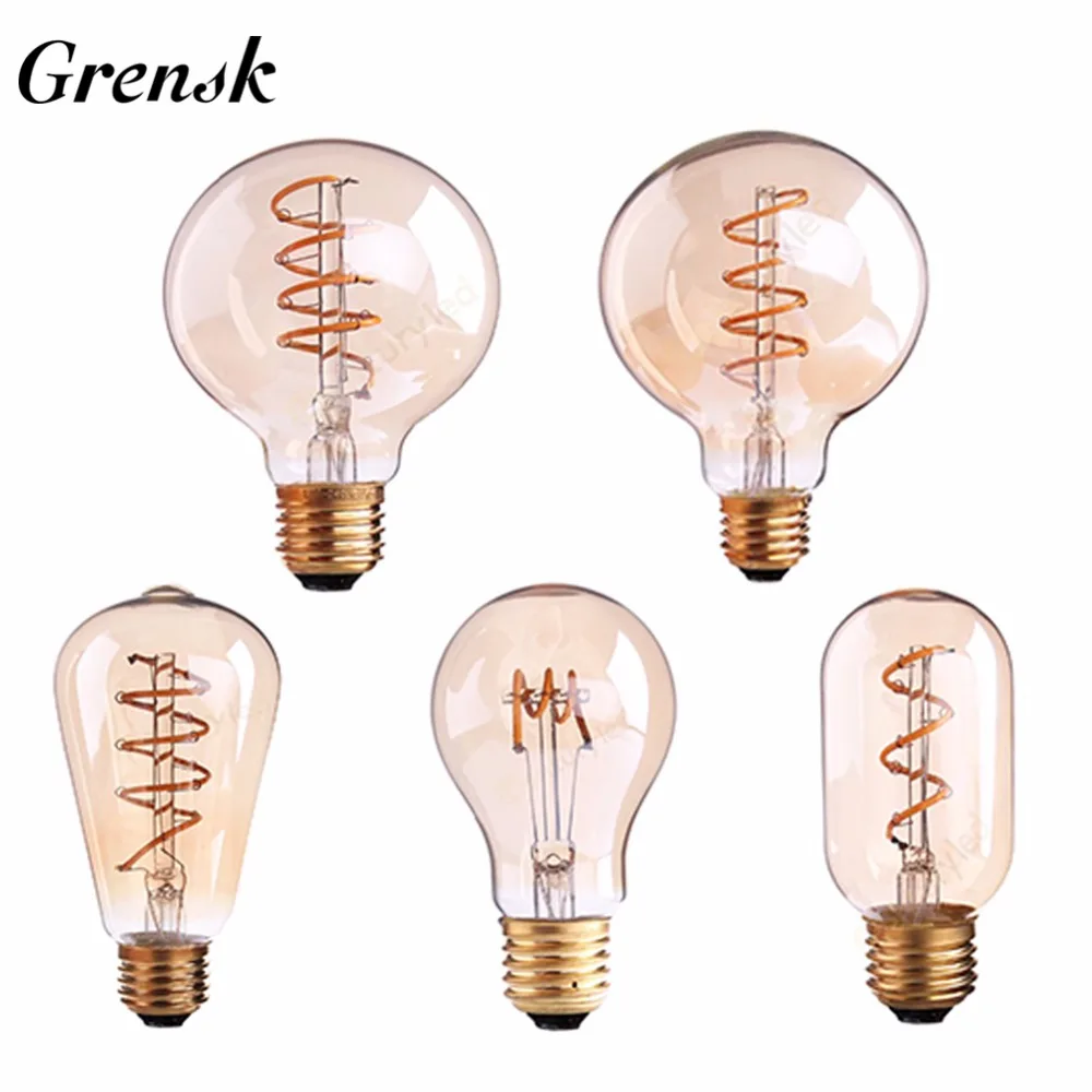 Goedkoop Grensk G95 ST64 Dimbare LED Lamp E27 220 v E26 110 v Spiraal Vintage LED Gloeidraad Gloeilamp 3 w retro Decoratie Lamp Ampul Led