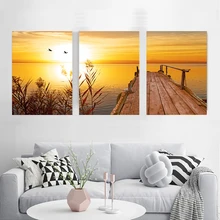 Домашний декор модульный плакат 3 панели закат Природный пляж пейзаж картины стены искусства холст картины напечатаны для гостиной