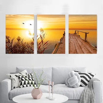 

Home Decor Modular Poster 3 Panel Sunset Natural Beach Landscape Pictures Wall Art Canvas Paintings Printed For Living Room