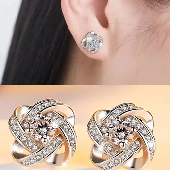 

DreamySky 100% Real Silver Color Full Crystal Zirconia Cross Cute Earrings For Women Fashion Statement Jewelry Pendientes