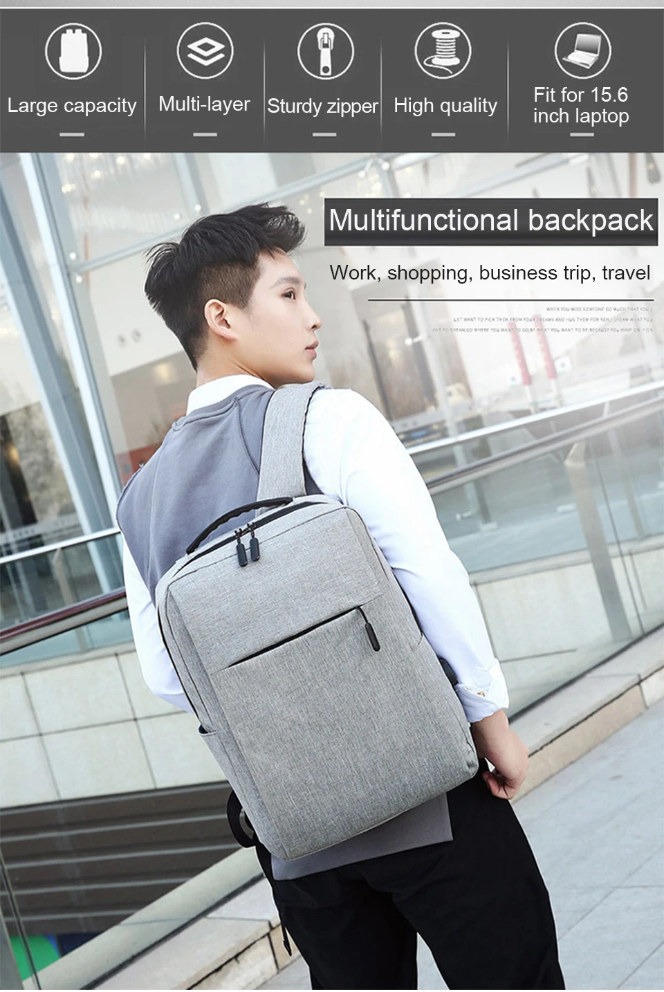 Mens Backpack 15.6 Inch Laptop Backpacks Male Notebook Back Pack USB Charging Travel Bagpack Student Waterproof Women Style Bags (2)
