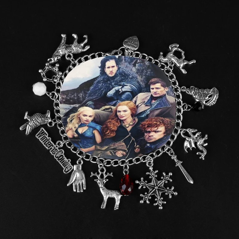 

HANCHANG Hot Movie Jewelry Snowflower King Of Hand Animal Game Of Throne Letter Pendant Bracelet Vintage Chain A Bracelet