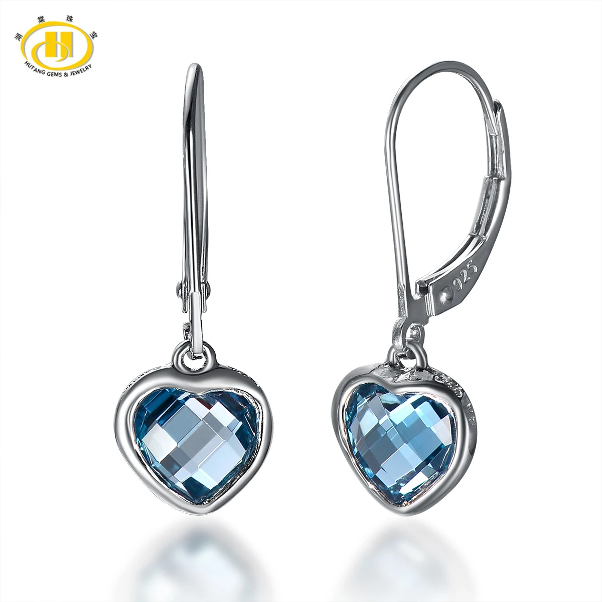 

Hutang 925 Sterling Silver Drop Earring Natural Blue Topaz Gemstone Love Heart Long Earrings for Women Fine Jewelry Brincos Gift