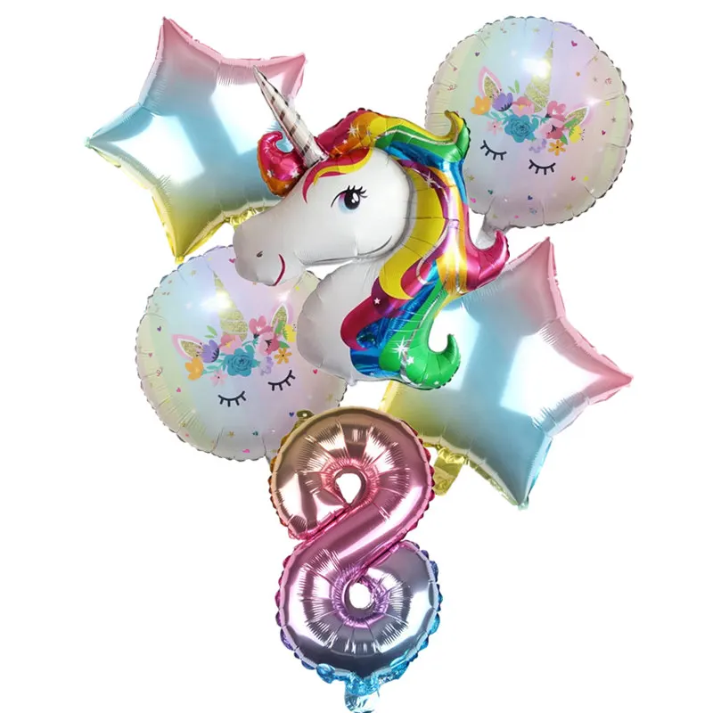 Hdbfh 6 шт./лот 32-дюймовый градиентная расцветка; Высота номер Единорог алюминий воздушный шар детские праздничные воздушные шары для украшения дня рождения