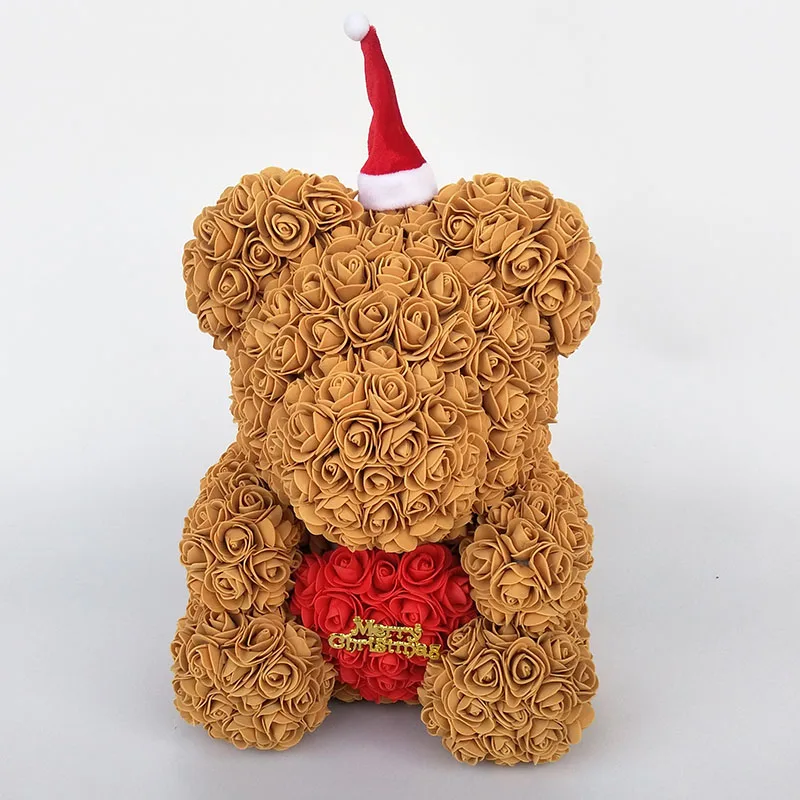 Плюшевый медведь Роза медведь с сердцем искусственные розы Пена розы цветок Рождество украшение для дома Рождественский подарок - Цвет: khaki