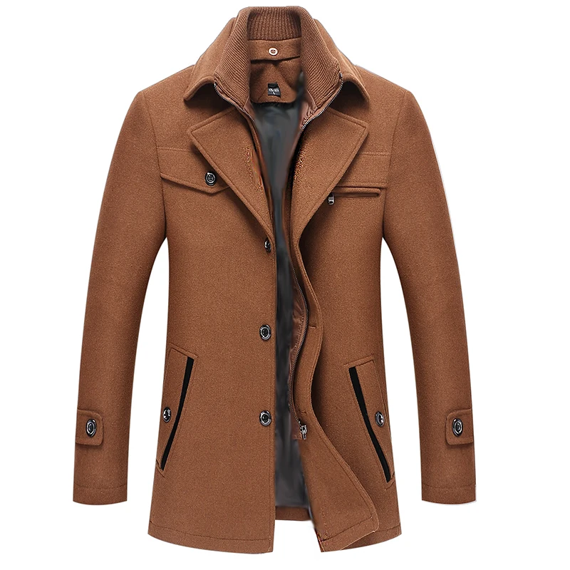 Осенне-зимняя мужская деловая повседневная шерстяная куртка, теплая куртка, приталенное пальто со стоячим воротником, однотонное пальто, большой размер 4XL