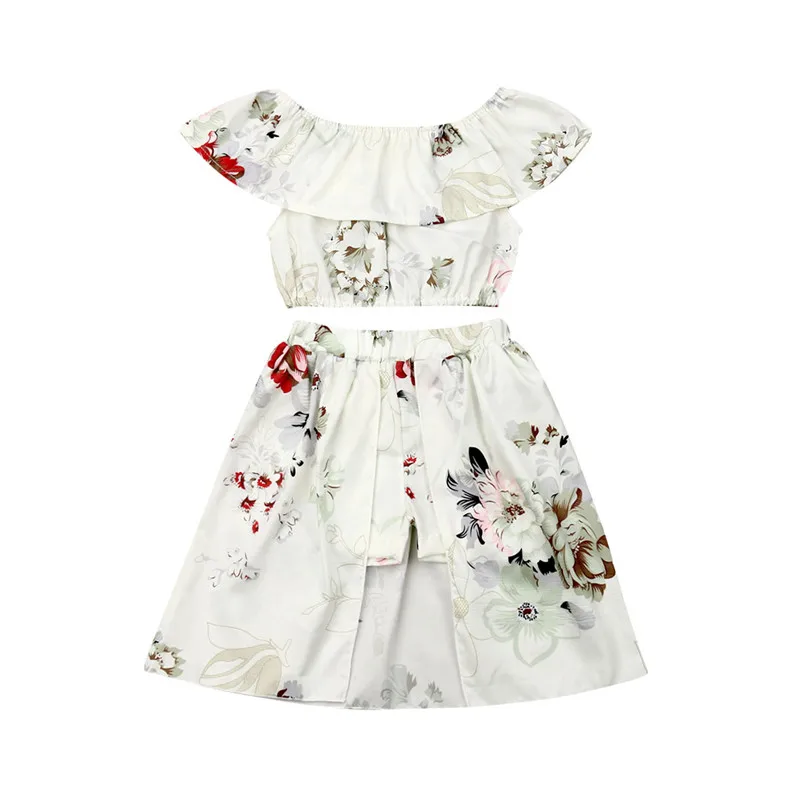 Summer Boho Kids Baby Girls Clothing Floral Outfits Off Shoulder Crop Tops Shorts Skirts 2Pcs Child Girl Flowers 0-4Y | Детская одежда