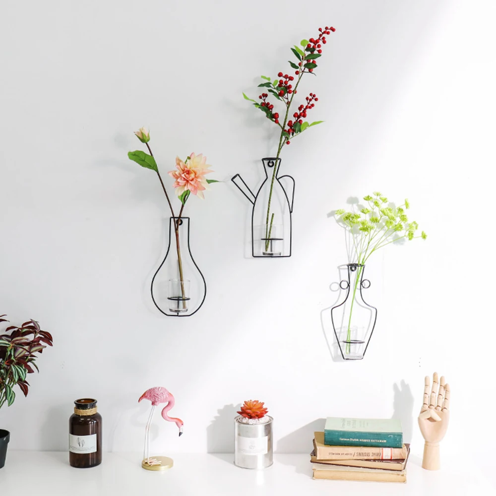 

Creative Nordic Style Iron Shelving Wall Hanging Flower Vase Modern Creative Design Wall Vase DIY Home Decoration