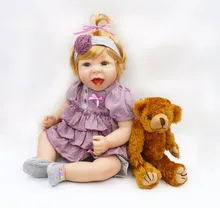 55cm Silicone Reborn Baby Doll font b Toy b font Lifelike Princess Toddler Smile Girl Babies