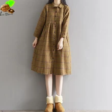 

Mori Dresses Clothing Women National Winter and Autumn Cotton Vintage Plaid Dress Plus Size Casual Harajuku Dress for Girls
