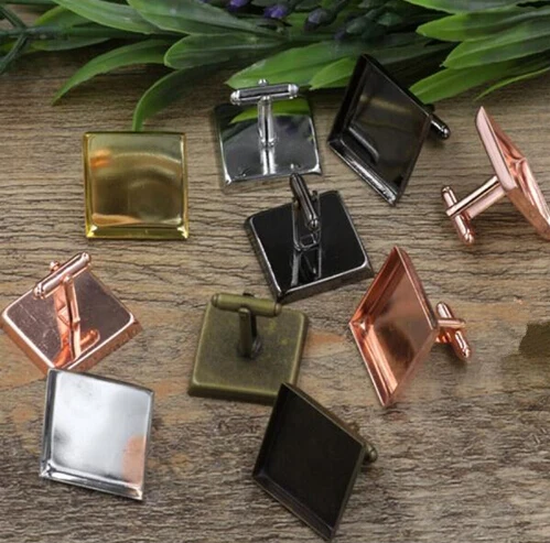 

10pcs/lot 16/18/20/25mm Square Cufflinks Blank Base Settings Copper Cufflinks Cabochon Cameo Tray Cufflink Clothes Accessories