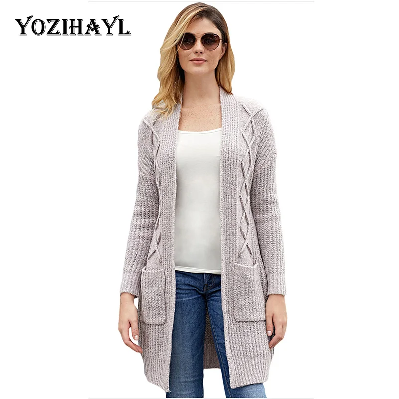 

YOZIHAYL Autumn Women Long Sleeve Knitted Cardigan Sweaters Casual Open Stitch Long Sweaters Ladies Fashion Knitting Solid Coat