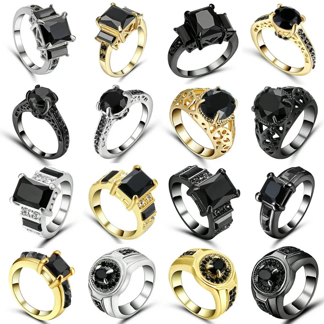 TianBo, большой черный циркон, кольца для женщин и мужчин, Черное золото, заполненное, модное, обручальное кольцо, простое ювелирное изделие, Размер 9