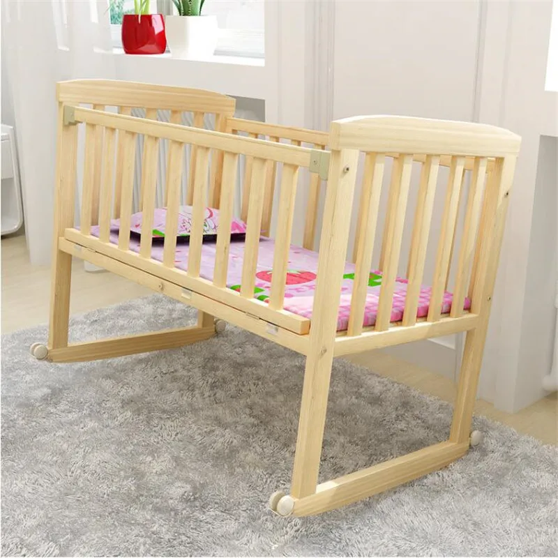 Baby Cribs Natural Wooden Cradle Can Change to Desk Rocking Chair Children Bed 0-3 Years Baby (Free Gift:Mosquito Net)