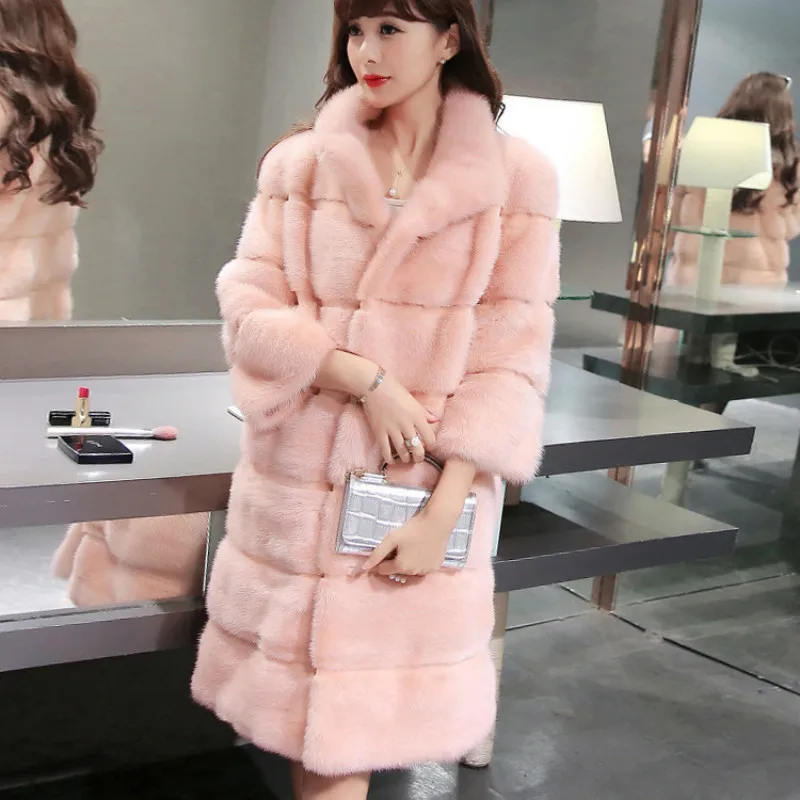 Debout Taille À Femmes Moelleux Blanc Manteau Rose Col Longues Plus Rayures Artificielle Fourrure Fausse Imitation Hiver Vison En 0TCOOw
