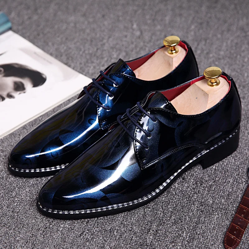 

mens patent leather oxford dress shoes luxury brand gloosy male footwear italian formal cool party ballet flats shoes for men