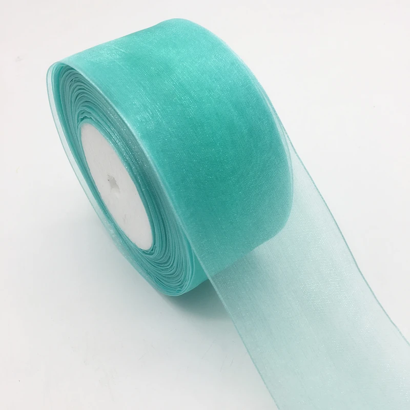 5 ярдов/партия 2 &quot(50 мм) Cyan лента из органзы бант волосы свадебное Рождественское