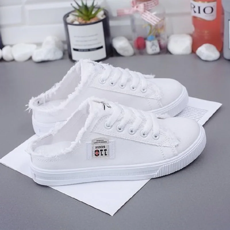 new summer single shoes breathable flat bottom half drag lazy one pedal versatile cloth shoes women's shoes