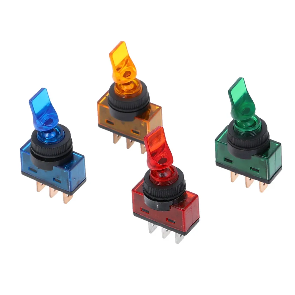 

4pcs Car modification ON-OFF SPST 2 Positions Toggle Switch with LED Lamp 3 pins 20A/12VDC Red Green Blue Yellow