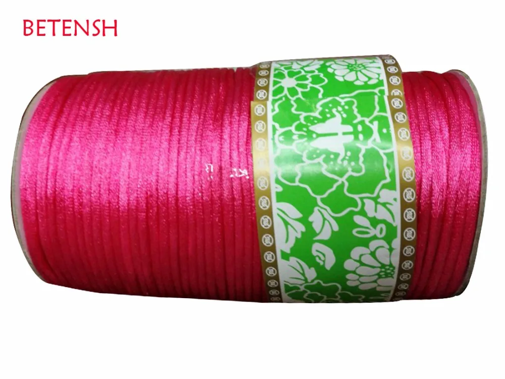 2mm DK Pink Rattail Satin Nylon Cord Jewelry Findings Accessories Macrame Rope Bracelet Beading Cords 350m/roll | Украшения и