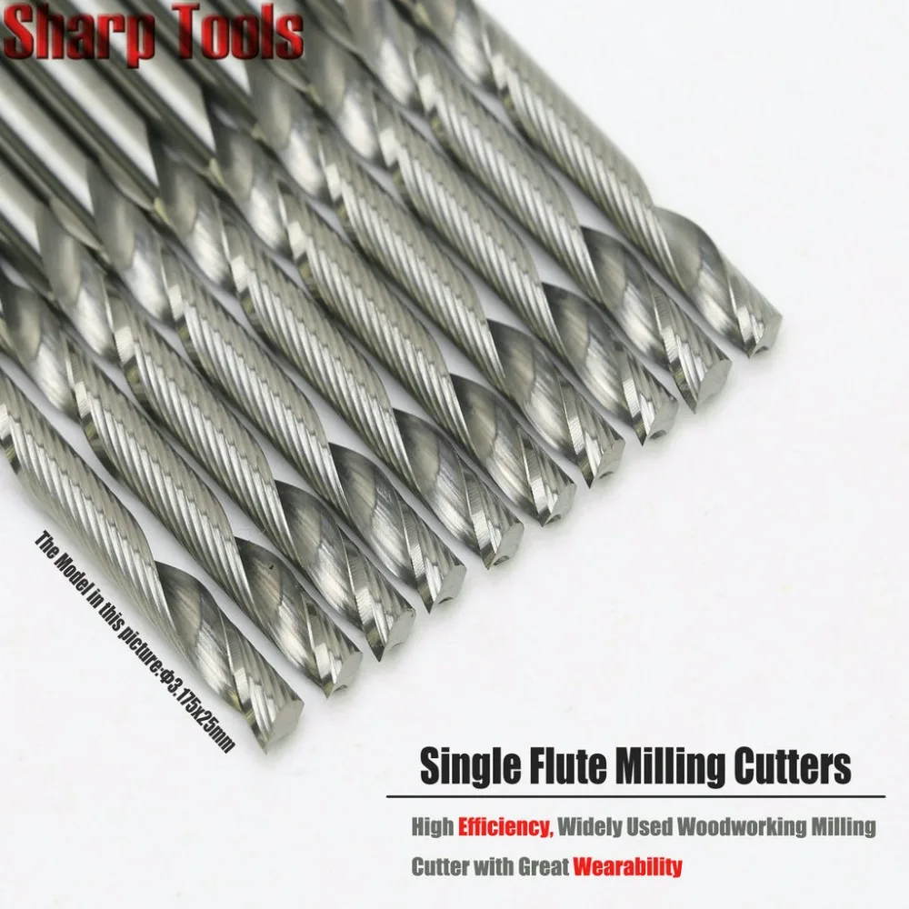 

10pcs/set 3.175*25mm Single Flute End Mill Cutter Spiral Bit CNC Router Tools Tungsten Carbide Milling Cutter for Wood Acrylic