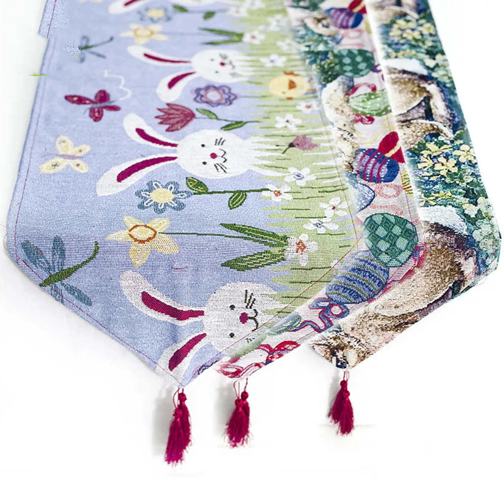 

Creative Easter Printed Eggs Rabbit Table Flag Nordic Style Deco Table Flag bed runner home table decorations mantel de mesa cam